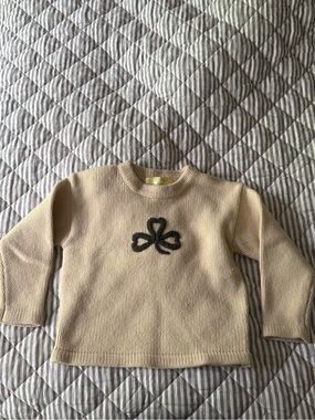 Kids Cream Knit Sweater with Dark Green Clover
